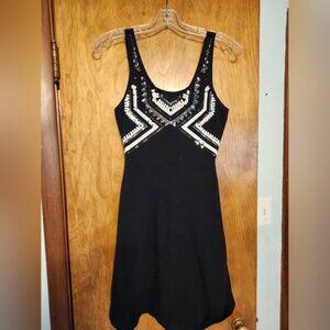 EXPRESS Strappy Stetchy Black Dress with Colored Sequin Design on Front Size S/P